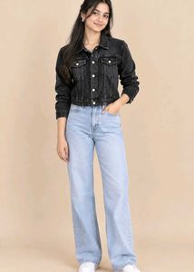 Classic Black Denim Jacket and jeans white colour