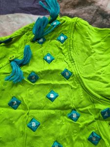 Bright Green Embroidered Kurta with Tassels