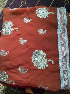 Embroidered Red Saree