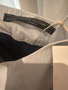 Zara Powder blue/Navy Cotton Ruffle Stretch Dress