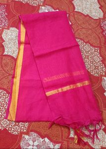 Vibrant Pink Dupatta with Golden Border