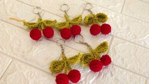 Crochet Cherry Keychain