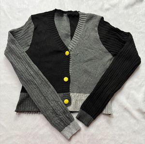 Patchwork Cardigan with Yellow Buttons