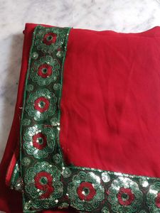 Red Saree with Embellished Border