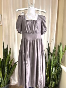 Imported  Puff Sleeve Midi Dress
