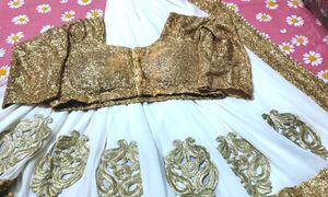 Elegant White saree with sequins border & Gold blo