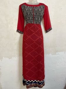 Red &amp; Black Printed long anarkali Kurta