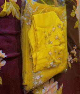 handwork yellow organza Saree