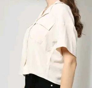 Cream Cropped resort Button-Up Shirt