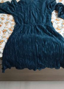 Teal Velvet Crushed Mini Dress