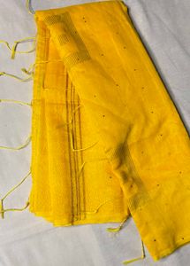 Yellow Cotton Silk Saree with Zari & Sequins