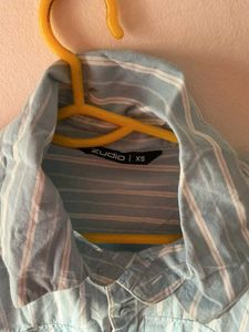 Light Blue Striped Cropped Shirt