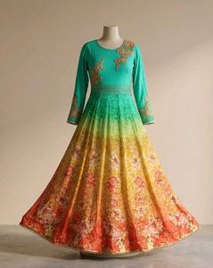 Stunning Ombre Floral Anarkali Gown
