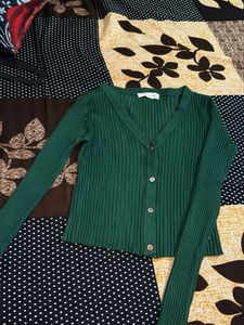 Stylish Green Ribbed Cardigan