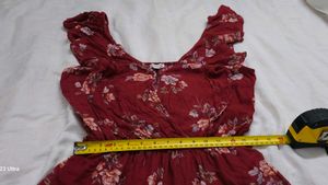 American Eagle Maroon Floral Ruffle Playsuit