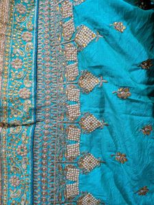 Turquoise Saree with Gold Embroidery