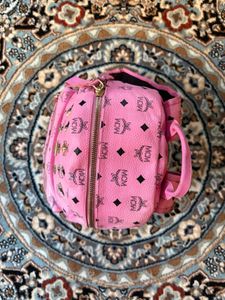 Pink MCM Studded Backpack
