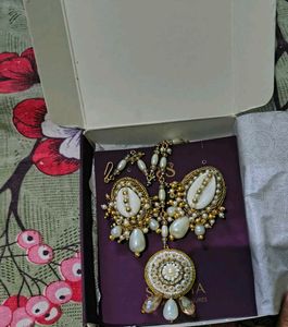 Pearl &amp; Cowrie Shell Earrings and Maangti