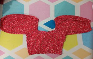 Red Floral Puff Sleeve Crop Top