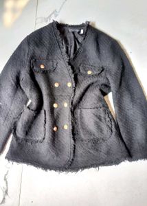 Chic Black Boucle Double-Breasted tweed Jacket