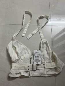 White Halter Corset Style Crop Top