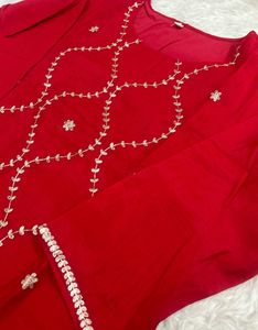 Elegant Red Kurta Set with Gold Embroidery