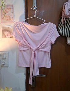 Pink Tie-Front Crop Top