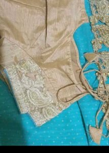Exquisite Blue Saree with Golden Embroidery