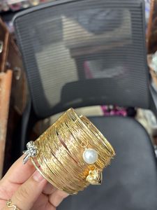 Gold Wire-Wrapped Cuff Bracelet with Pearl