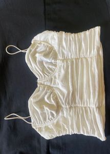 Pretty White Ruched Corset Top