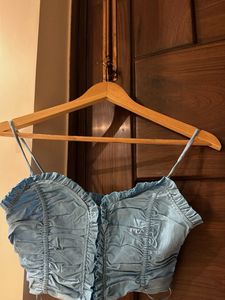 Light Blue Ruched Crop Top