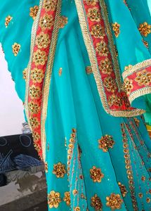 Beautiful Teal Embroidered Saree