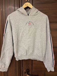 Gray Hoodie with Striped Sleeves