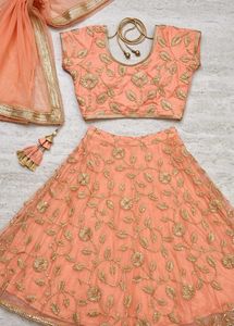Peach Embroidered Lehenga Choli Set