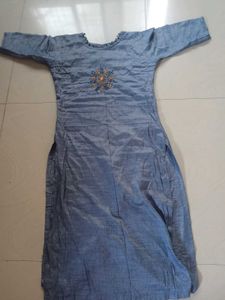 Embroidered Blue Kurta with Patchwork Skirt