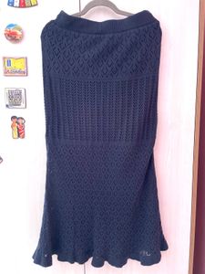 GU Navy Blue Knitted Flared Vintage Skirt