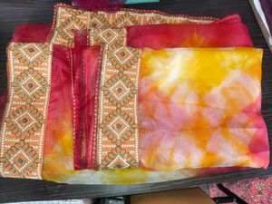 Vibrant Tie-Dye Saree with Embellished Border
