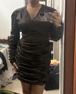 Brown dress ruffled party wear y2k aestheti