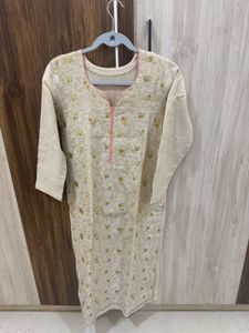 Embroidered Beige Kurta Set