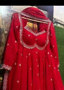 Red Embroidered anarkali set