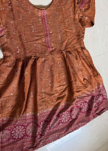 Orange Kurta with Embellished Neckline