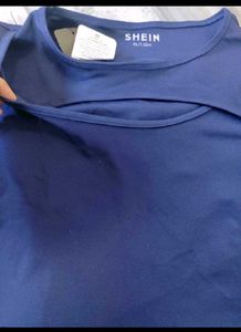 Navy Blue Crop Top with Cutout
