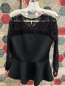 Elegant Black Lace Peplum Top size M