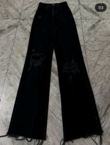 Zara Black Wide Leg Ripped Jeans