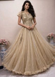 heavy Gold Partywear Ball Gown for tall divas