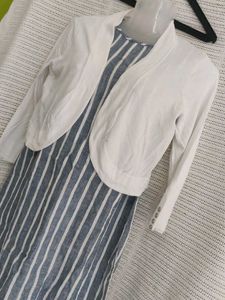 Striped Dress with White Cardigan