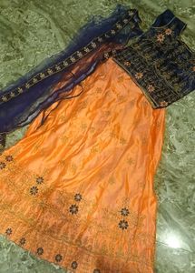 Beautiful Orange &amp; Navy Lehenga Choli Set