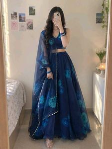Blue floral lehnga