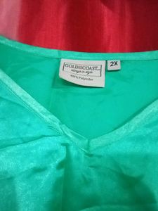 Green Shiny Satin Tunic Top