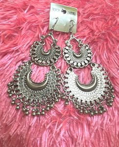 Boho Silver Jhumka Earrings-set of2